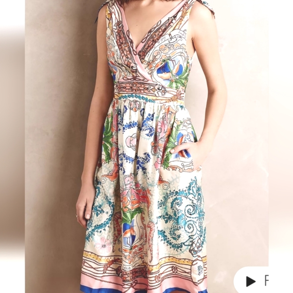 Anthropologie Collette Dinnigan Acionna seahorse print silk dress 8